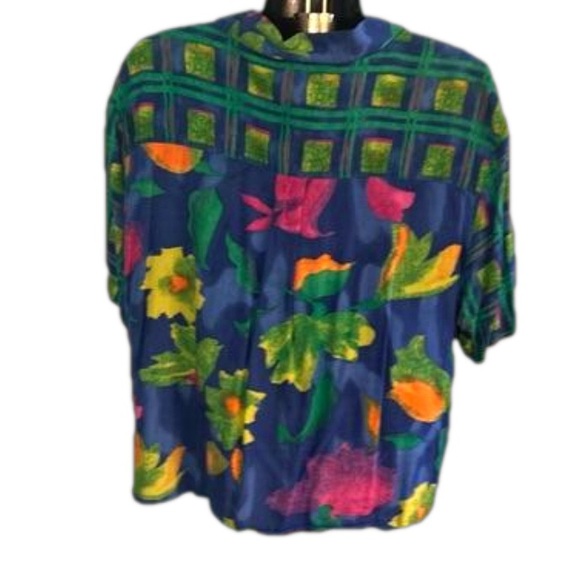 2X CM Shapes pink blue yellow floral print short sleeve button up shirt - Picture 10 of 15